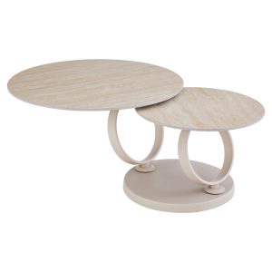 ΤΡΑΠΕΖΙ ΣΑΛΟΝΙΟΥ ΔΙΠΛΟ NUBISA ΜΕΤΑΛΛΟ ΜΠΕΖ SINTERED STONE Φ80x44Υ