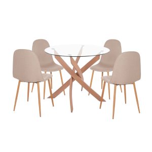 ΣΕΤ τραπεζαρίας 5τμχ JAFARU Φ90x75 & 4 καρέκλες Μπεζ