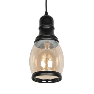 OLIVER Vintage Κρεμαστό Φωτιστικό Οροφής Μελί & Μαύρο 14x14x30εκ