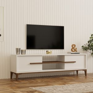 Έπιπλο τηλεόρασης λευκό καρυδί 160x34,6x48,1εκ