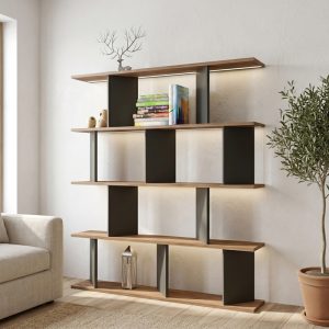 Βιβλιοθήκη Ratu ανθρακί oak 120x24,6x141εκ