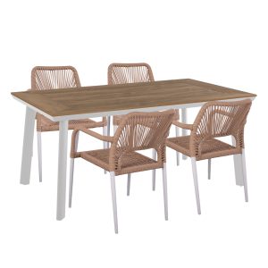 ΣΕΤ τραπεζαρίας 5τμχ TABER αλουμίνιο λευκό polywood P.E.σχοινί