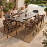 ΣΕΤ τραπεζαρίας 9τμχ 220x100x74 εκ. Γκρι αλουμίνιο sintered stone