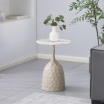 Βοηθητικό τραπέζι Amphora μέταλλο cappuccino τραβερτίνα Φ40x60εκ