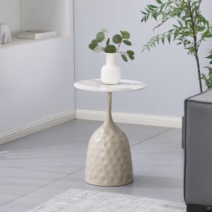 Βοηθητικό τραπέζι Amphora μέταλλο cappuccino τραβερτίνα Φ40x60εκ