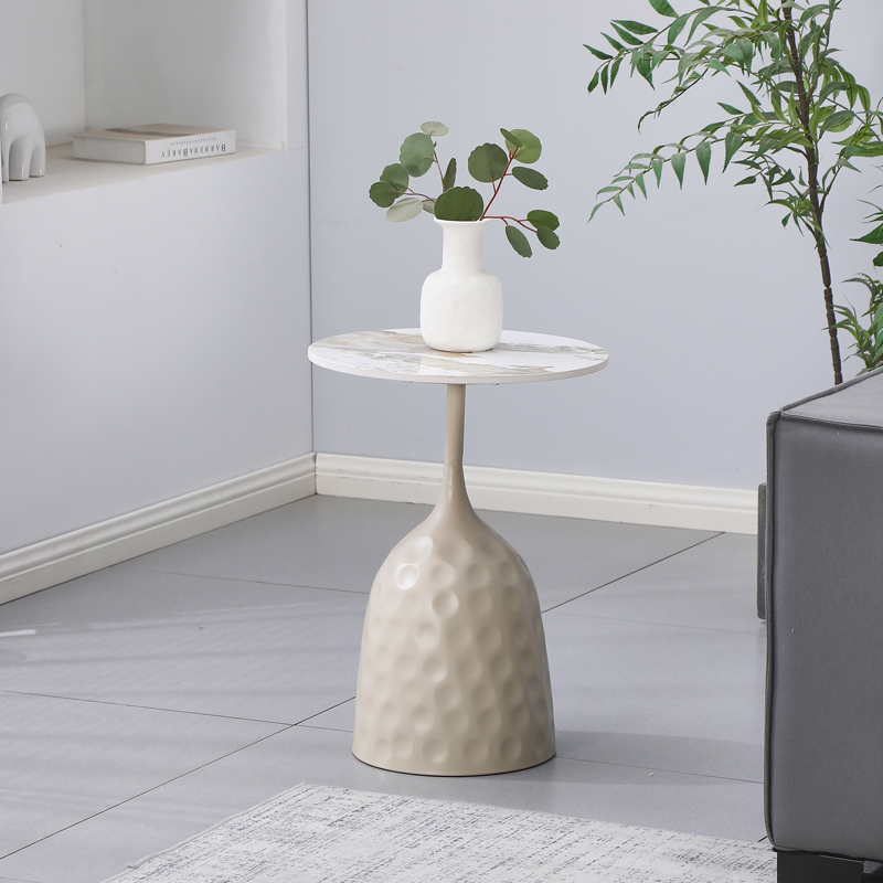 Βοηθητικό τραπέζι Amphora μέταλλο cappuccino τραβερτίνα Φ40x60εκ