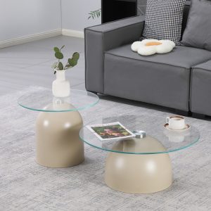 Τραπέζια σαλονιού Barel σετ 2τεμ cappuccino clear glass