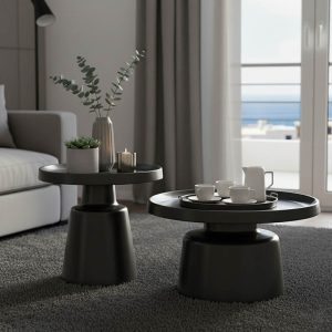Τραπέζια σαλονιού σετ 2τεμ μέταλλο μαύρα 70x70x38 & 50x50x48,5
