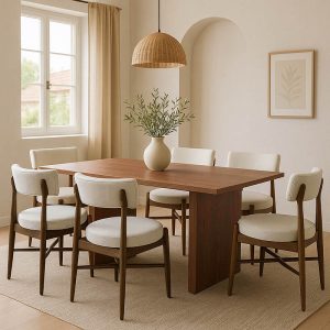 Τραπεζαρία σετ 7τεμ Eleganza Raudi καρυδί-εκρού 180x99x75,8εκ