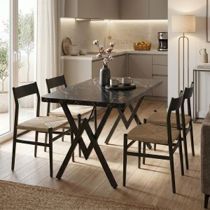 Τραπέζι Vertex εφέ μαρμάρου μαύρο μεταλλικό 110x70x72εκ
