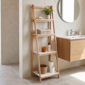 Ραφιέρα Benwen πτυσσόμενη rubberwood-mdf λευκή-φυσική