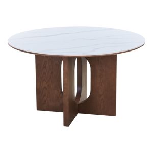 Τραπέζι Merge sintered stone λευκό μάρμαρο καρυδί βάση Φ130x75εκ