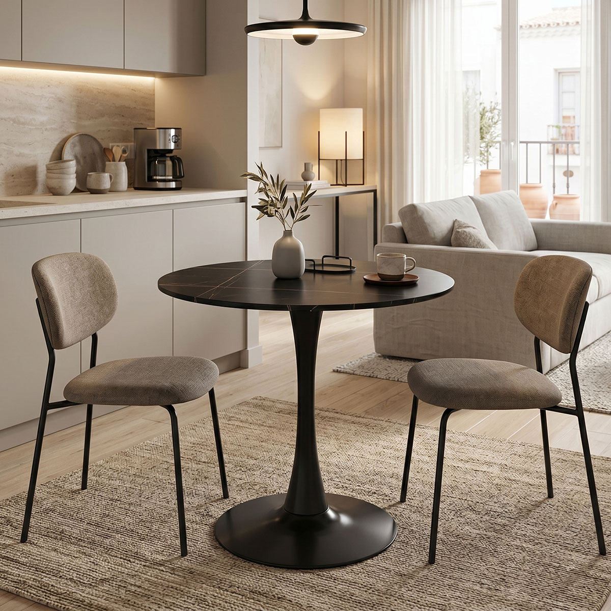 Τραπέζι Balou I sintered stone μαύρο μάρμαρο Φ70x74εκ