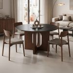 Τραπέζι Merge sintered stone MDF μαύρο μάρμαρο καρυδί βάση