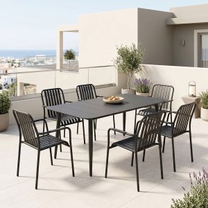 Τραπεζαρία Heven Vista σετ 7τεμ μαύρο αλουμίνιο 150x80x72εκ