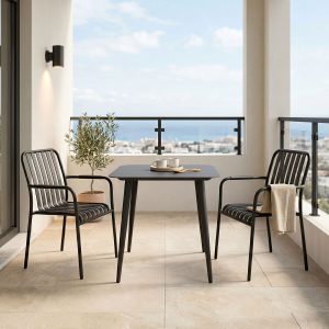 Τραπεζαρία Heven Vista σετ 3τεμ μαύρο αλουμίνιο 80x80x72εκ